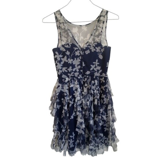 TEEZE ME Dress Women 7 Navy Sleeveless Formal Layered Ruffle Mesh Midi Party - Picture 3 of 8